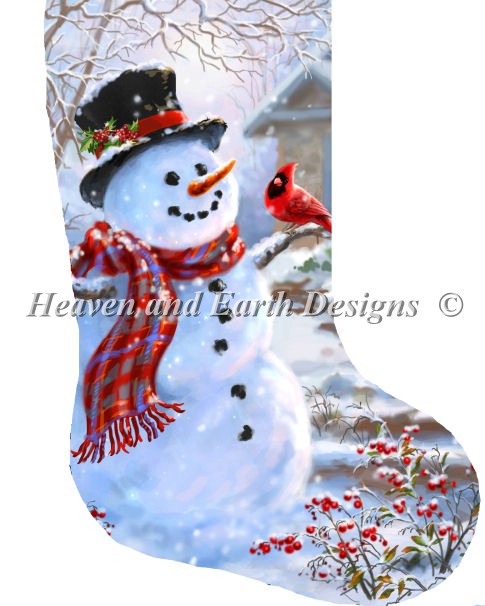 Stocking Snowman and Feathered Friend - Click Image to Close